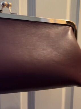 Sleek Dark Burgundy Kiss Lock Clutch with Gold Frame